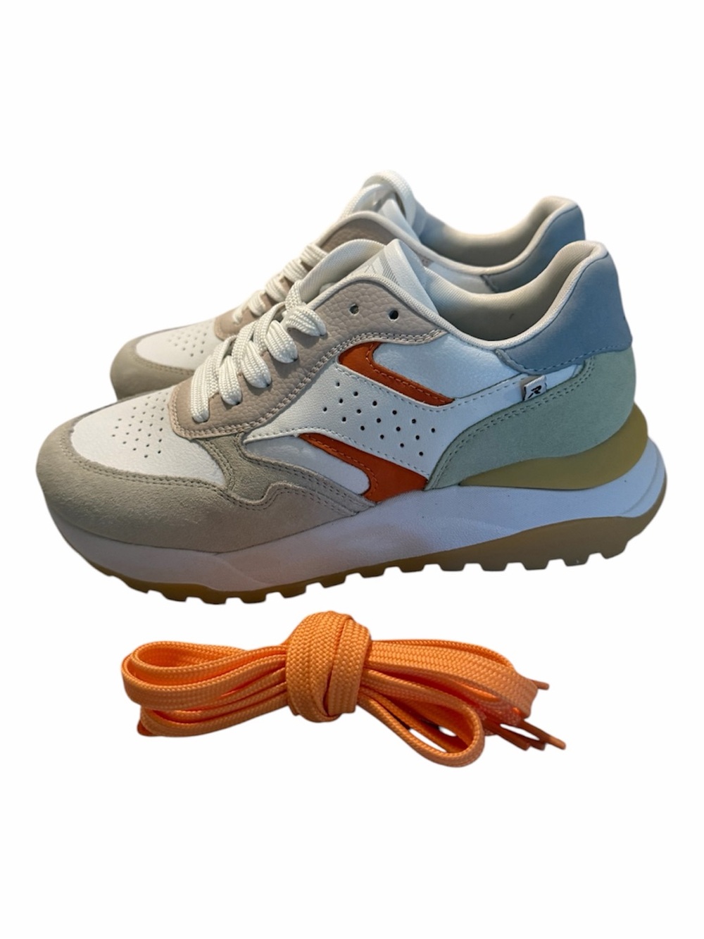 Rieker White and Orange Accent Women's Sneakers